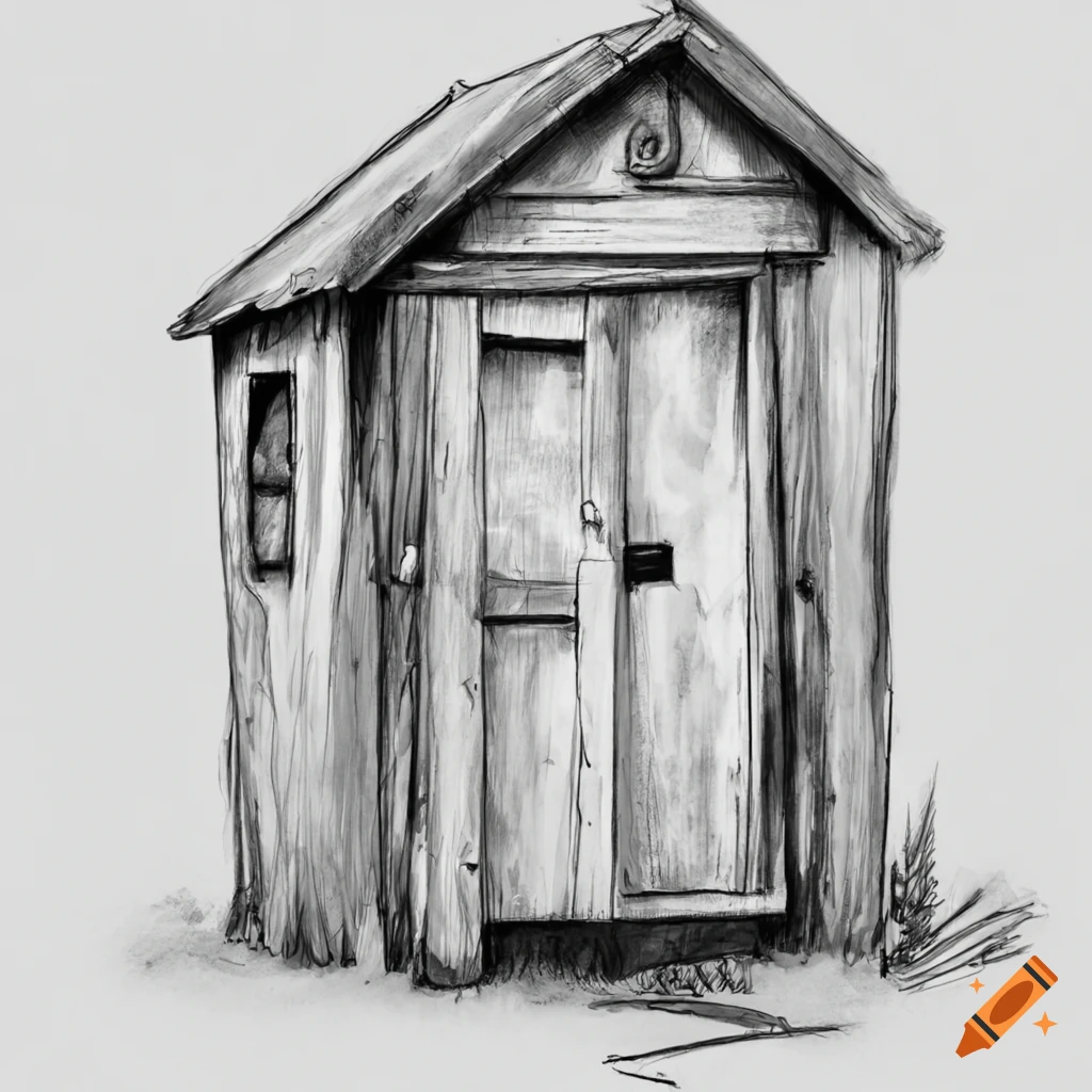 Rural outhouse toilet pencil sketch