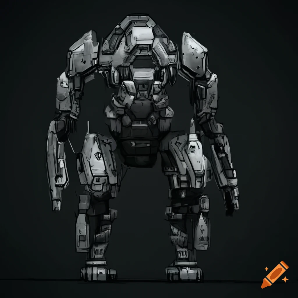 Futuristic black and white high-tech mech in a sci-fi concept art