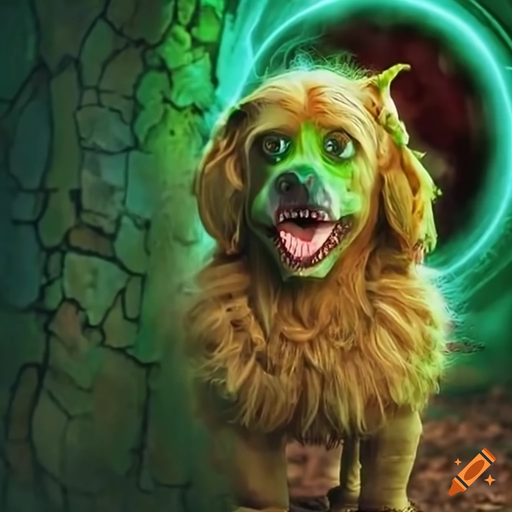 The Green Witch and Toto from the Wizard of Oz on the Yellow Brick Road