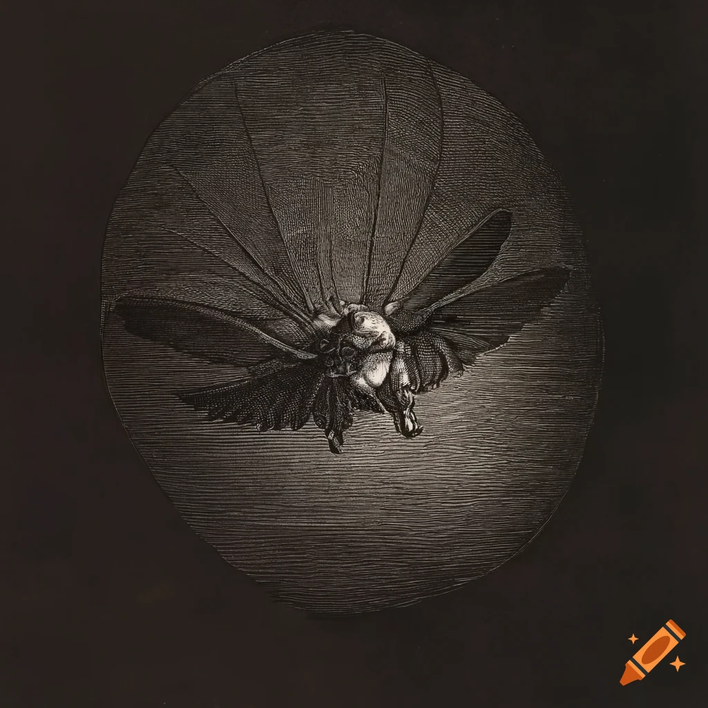 Floating fly in the sky 15th century style like Albrecht Durer's engraving