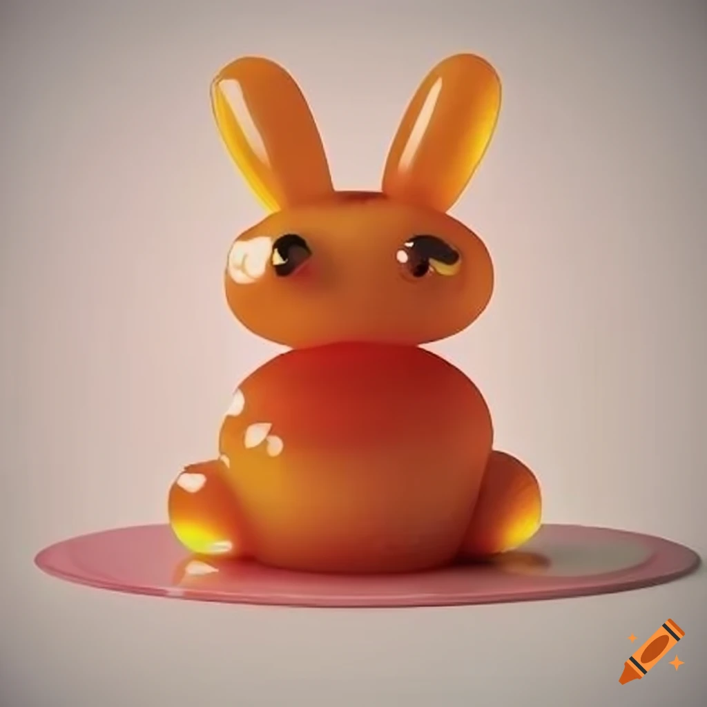 Jello bunny made of honey in a 2D art style