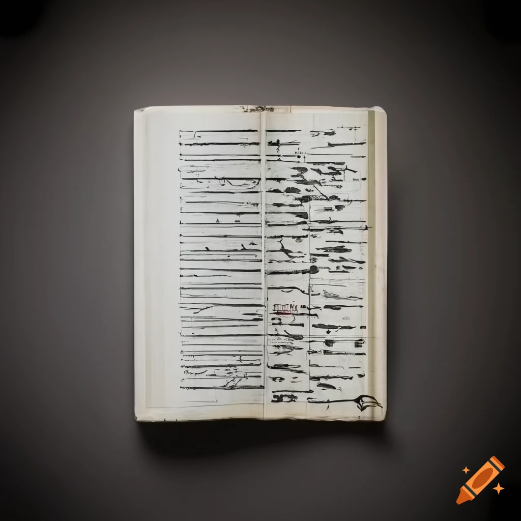Mysterious glyphs and forbidden knowledge in a notebook on a desk backdrop