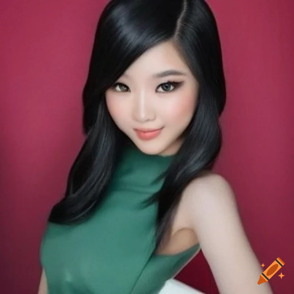 Realistic enhanced portrait of Mabel Pines with black hair