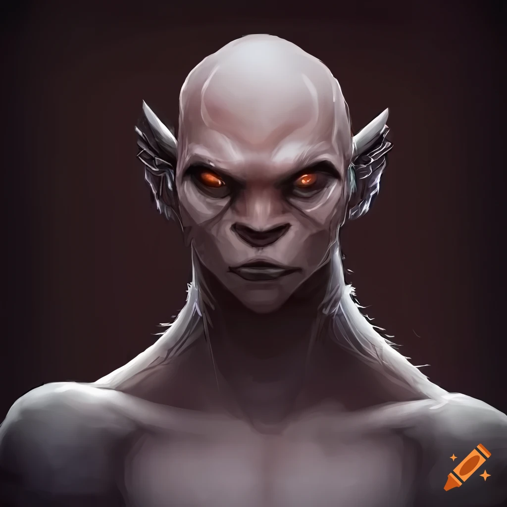 Sci-fi fantasy lizard-like race with black eyes, spikes, and grey skin