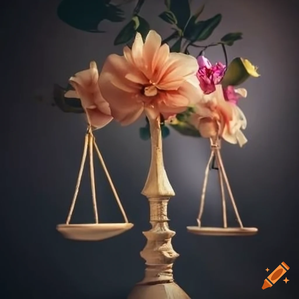 Beautiful flowers on justice scales