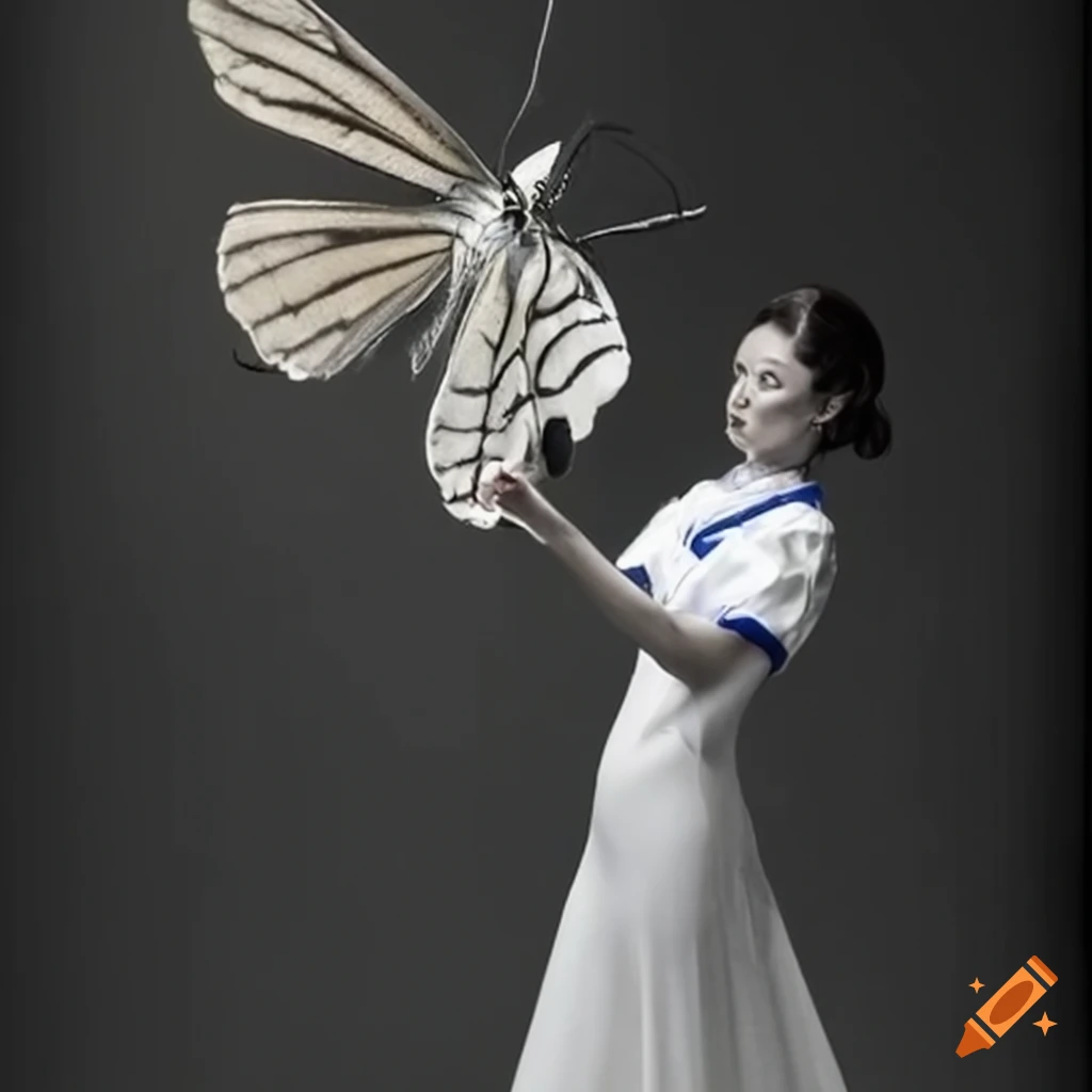 Transformation of a female nurse into a flying butterfly
