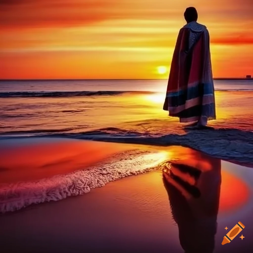 Towel with woven sunset design
