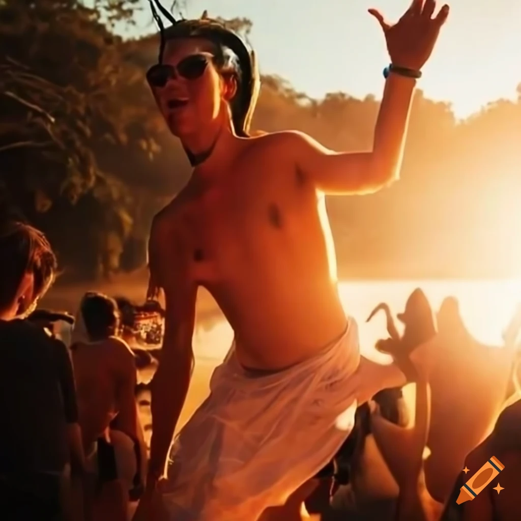 Raver dancing on the beach at a bush rave in Australia