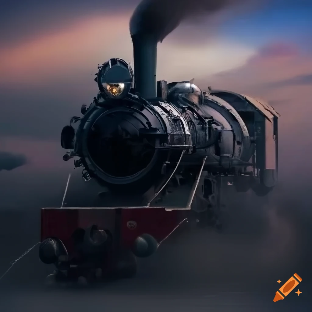 Locomotiva Maria Fumaça vista de lado em ambiente nebuloso
