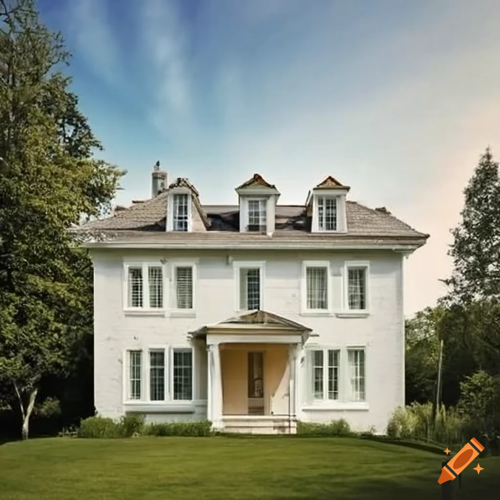 House with white lime finish and windows overlooking the front