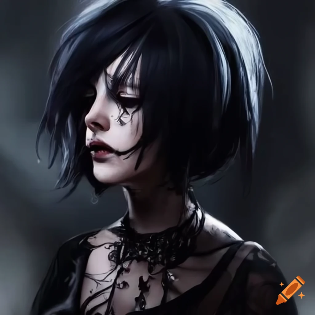 Death metal fan girl with short black hair