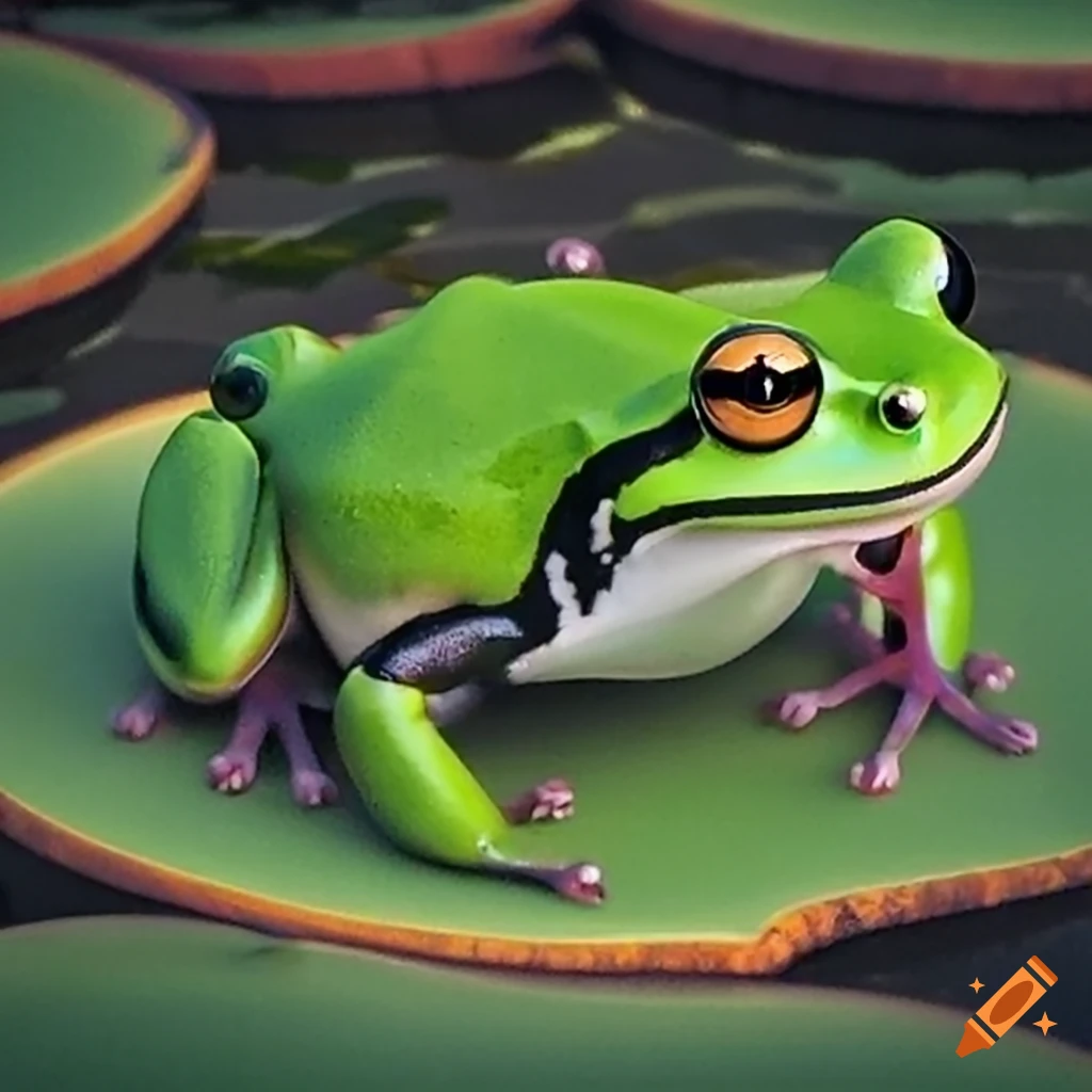 Angry frog on a lily pad