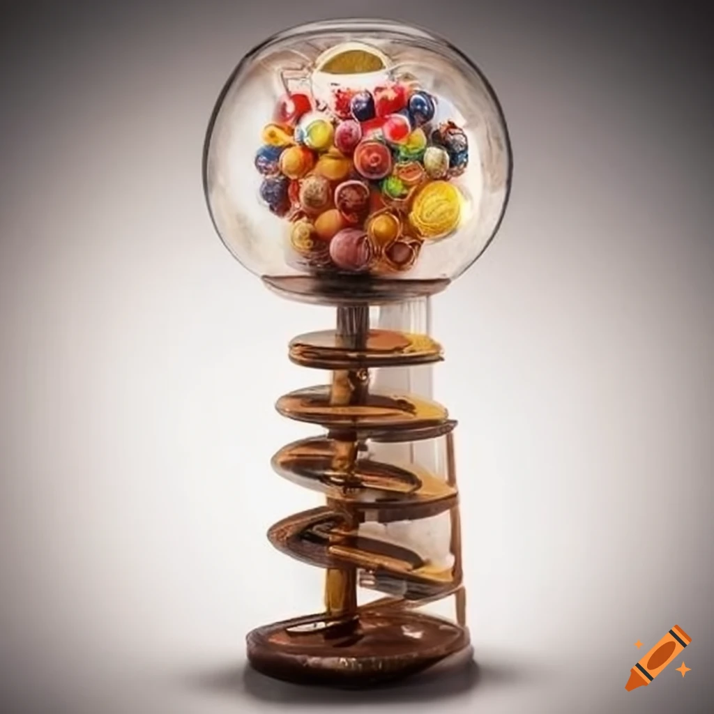 Steampunk gumball machine with glass spiral for gumballs