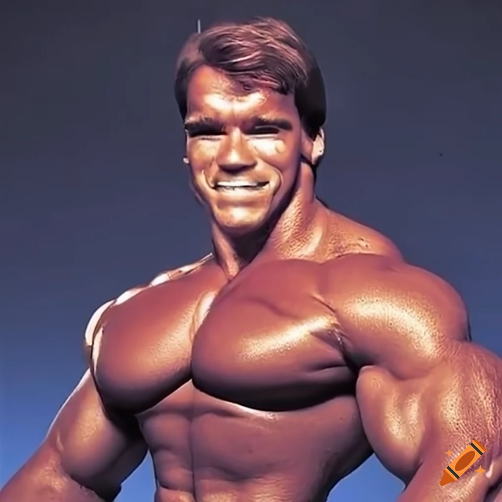 Arnold Schwarzenegger transforms into a Teletubby