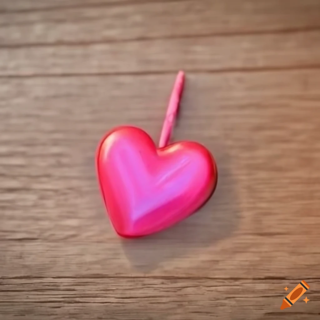 Pink candy heart on wooden surface