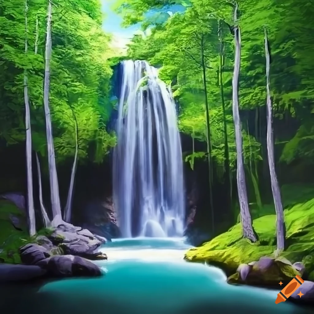 Painting of a waterfall in nature