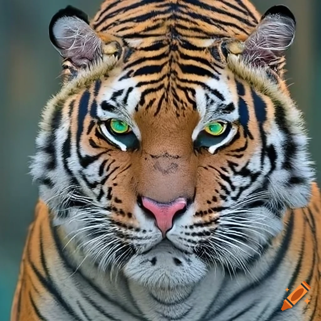 Tiger with fierce face and shimmering emerald eyes