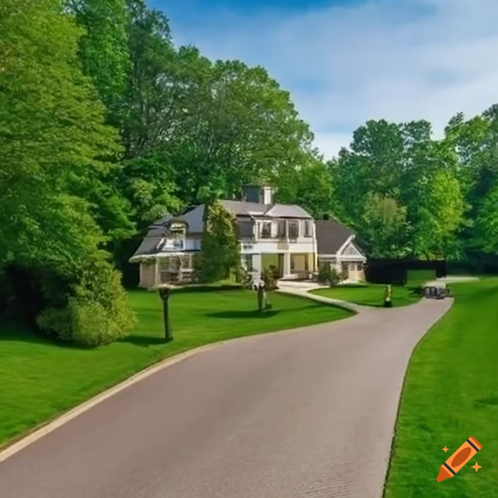 Large houses with gated driveways on a tree-lined road