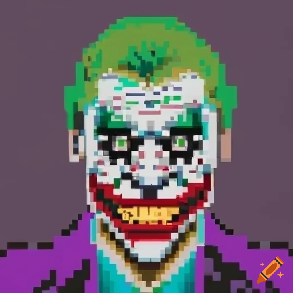 Pixelated Joker in retro 8-bit style with simple background