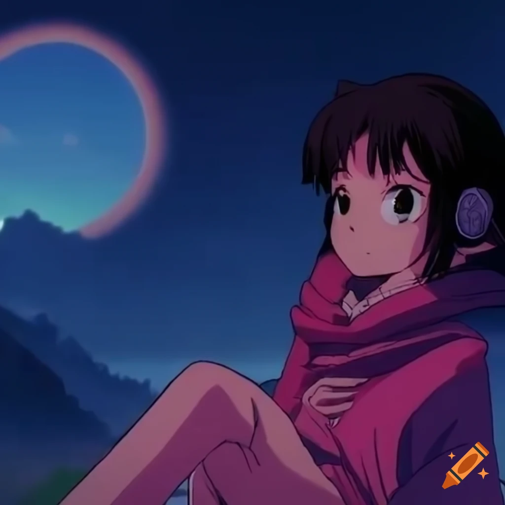 Peaceful nomad in a 90's anime world listening to lofi beats