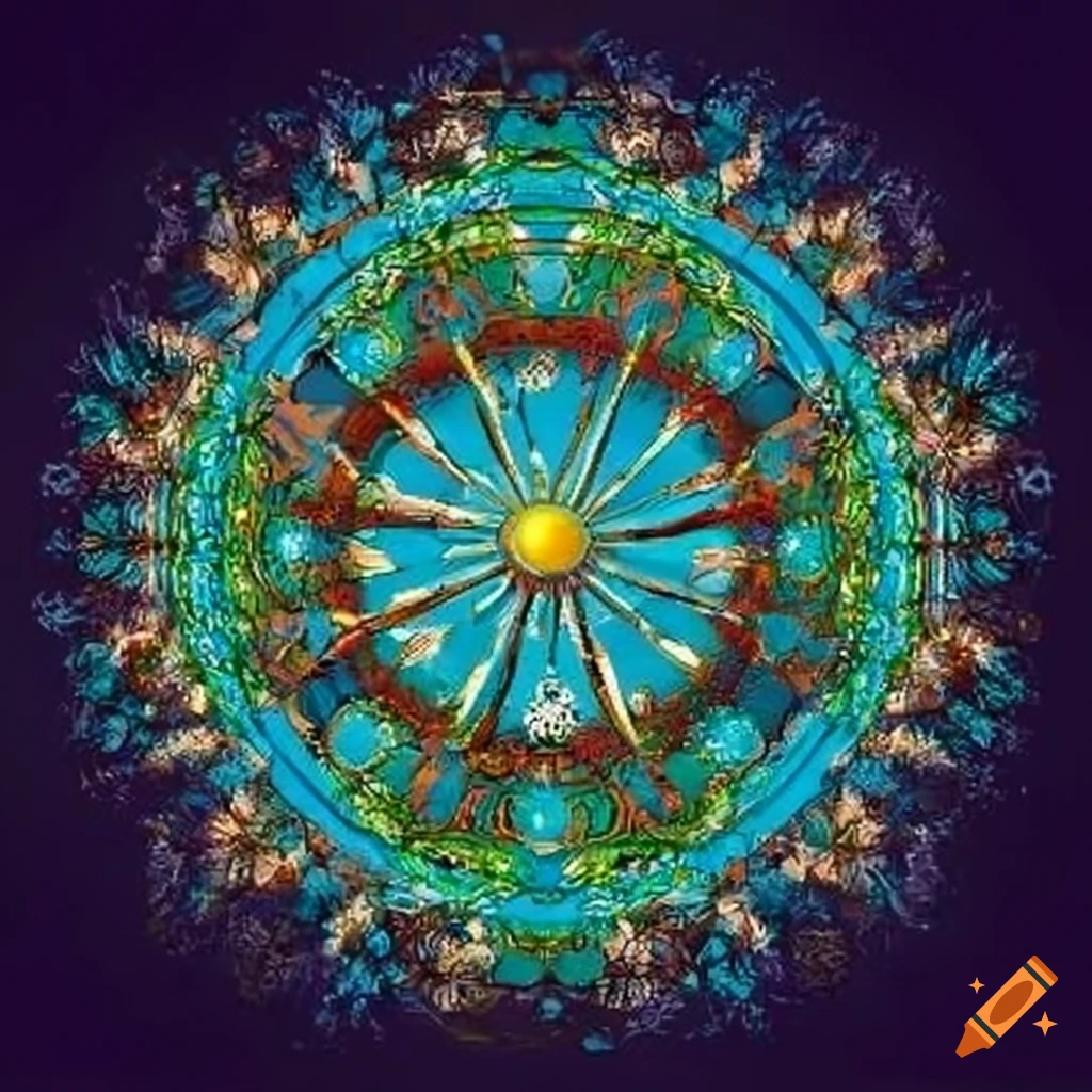 Intricate illustration of a nature wheel depicting seasons