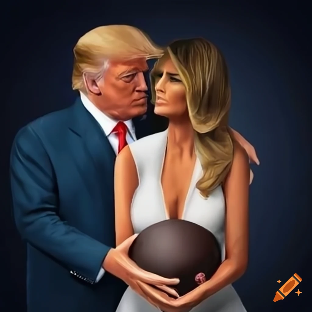 Melania Trump with a football talking to Donald Trump