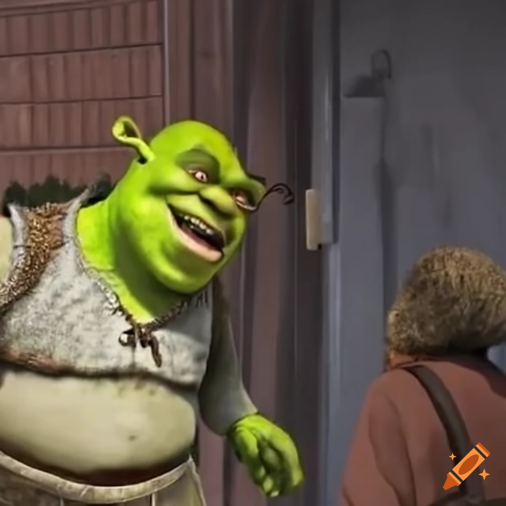 Homeless Shrek asking for money on the street