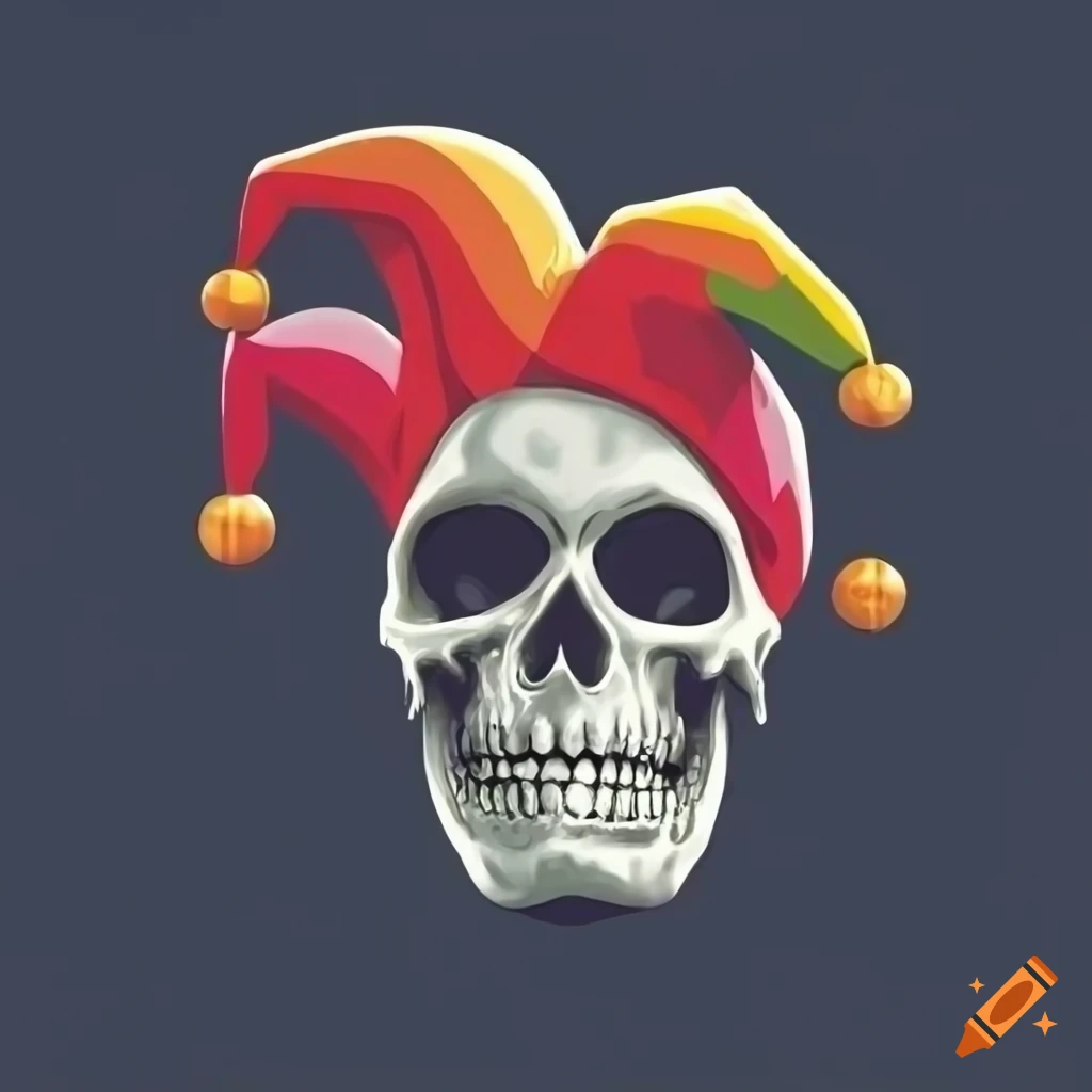 Skull with jester hat and anarchy sign on dark background