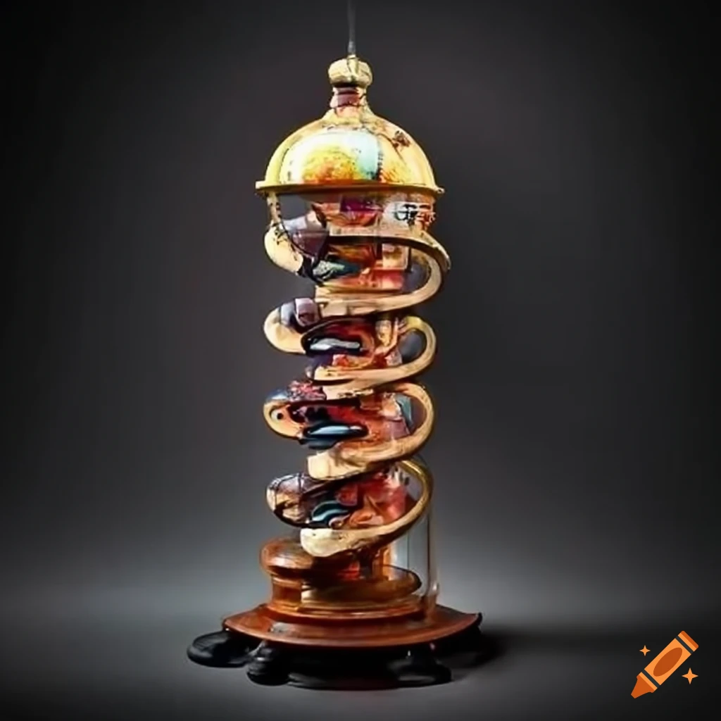 Steampunk gumball machine with glass spiral for gumballs