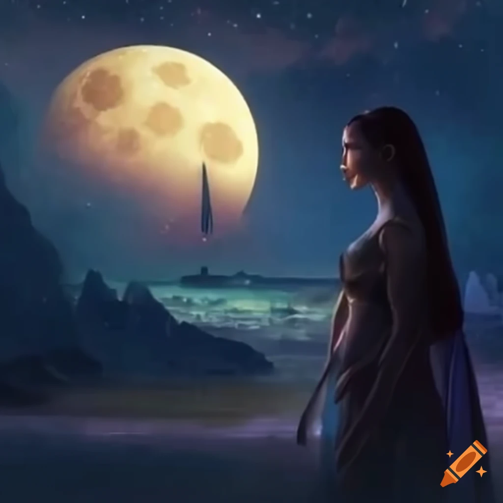 Selene returning to Arvandor as a heroine, capturing the village's celebration and the hopeful gleam of the full moon on the horizon