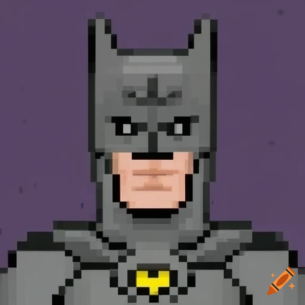 Pixelated Batman in retro 8-bit style with a simple background