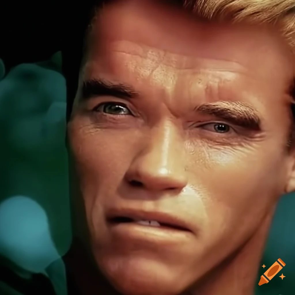 Arnold Schwarzenegger transforms into a Teletubby