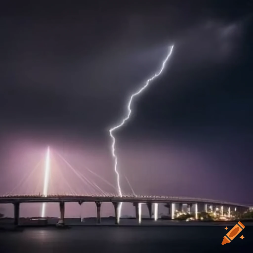 Storm in Florianopolis, Hercilio Luz bridge with hurricane