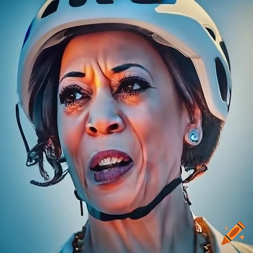 Kamala Harris wearing a white bicycle helmet