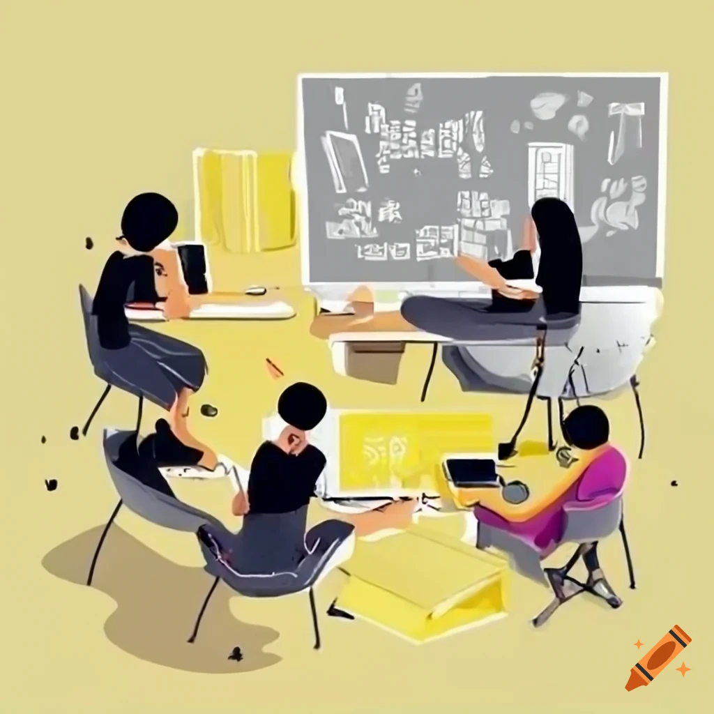 People having fun and working together in a cartoon style scene