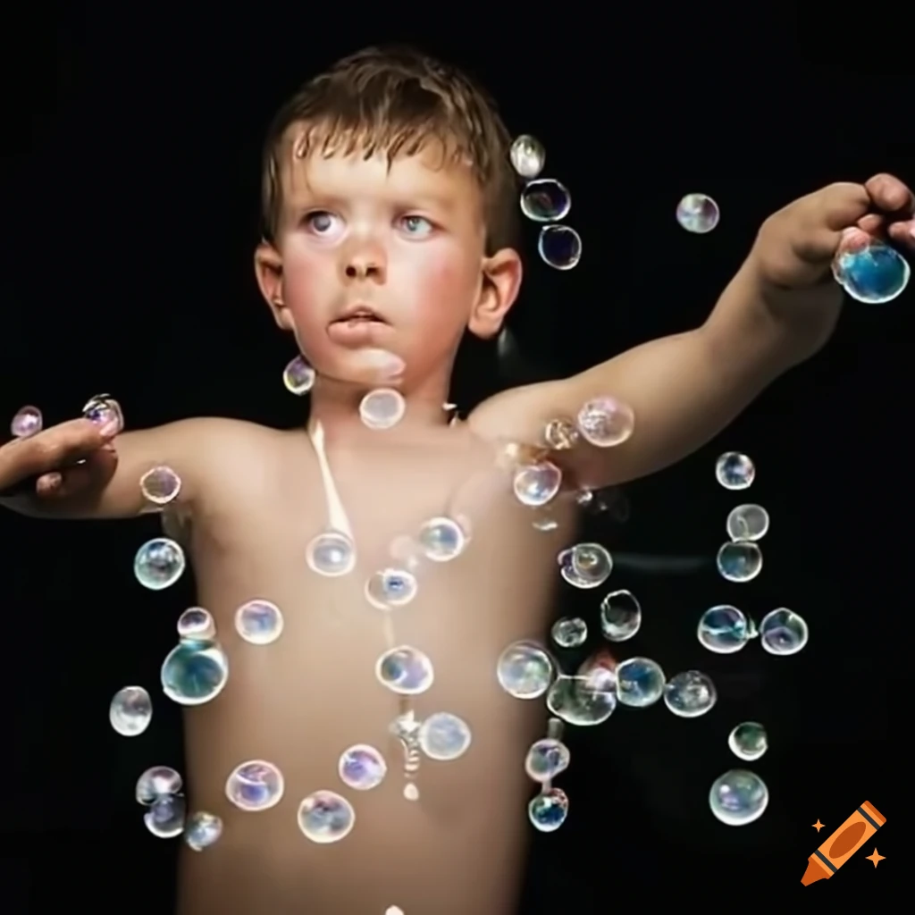 Boy made of bubbles or spheres