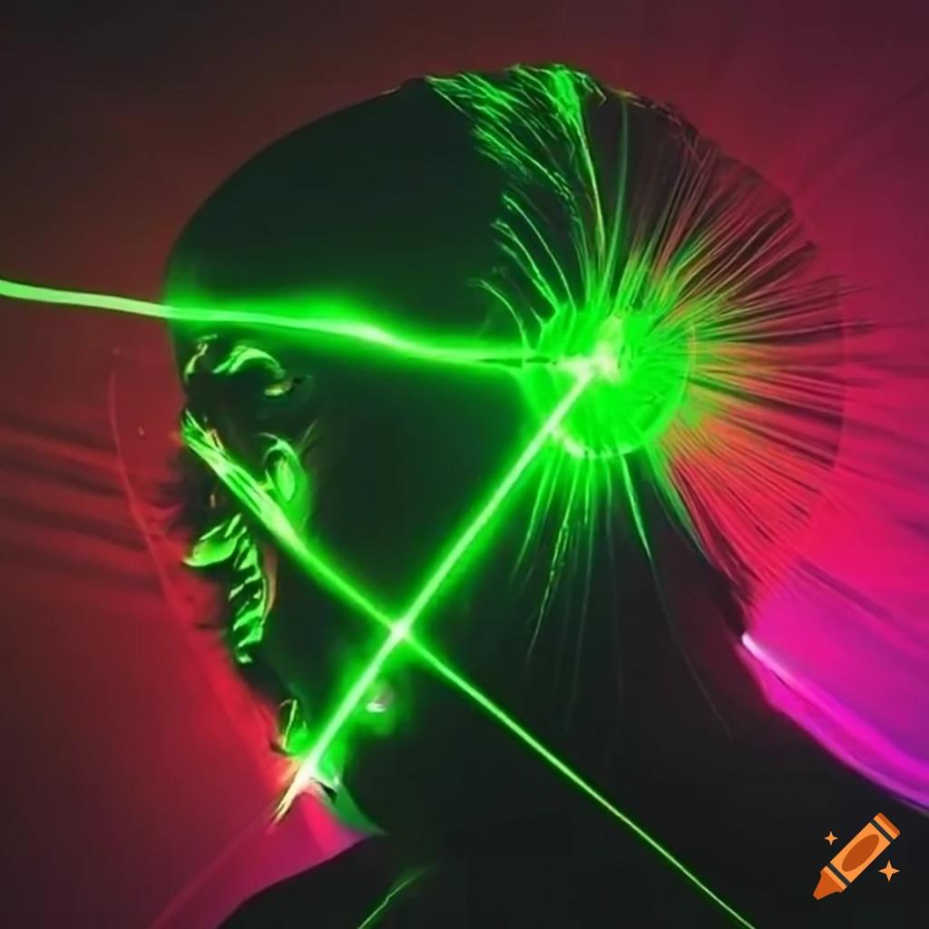 Green laser lights at an old school techno rave event