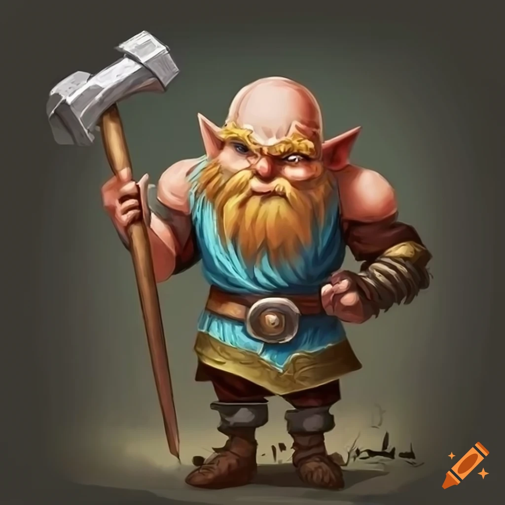 Fantasy gnome warrior with a mighty hammer ready for battle