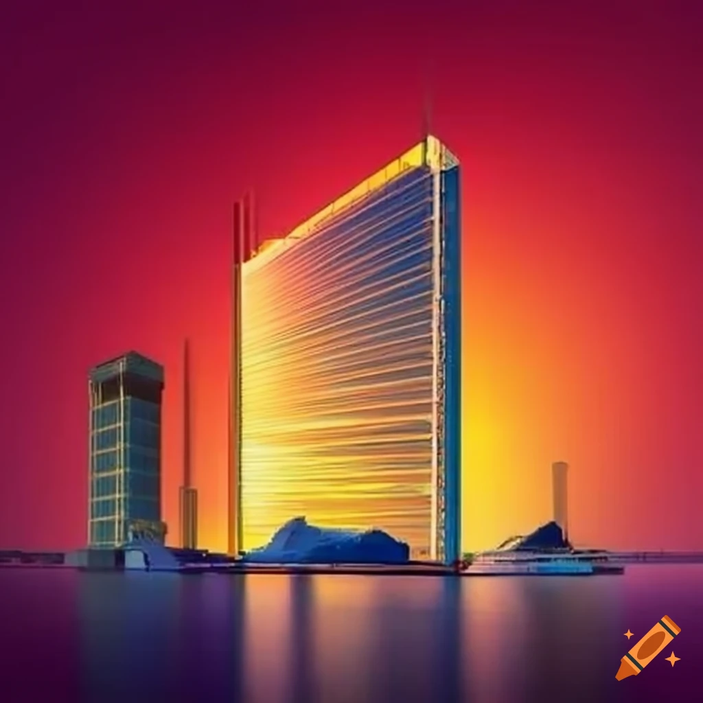 Large red and yellow building in India with a technological theme