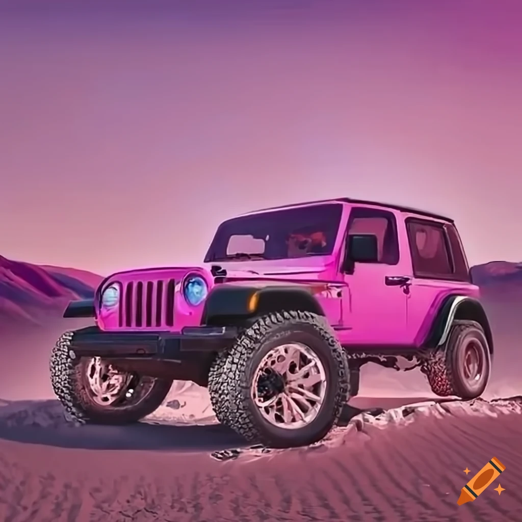 Pink Jeep Wrangler in Death Valley realistic painting