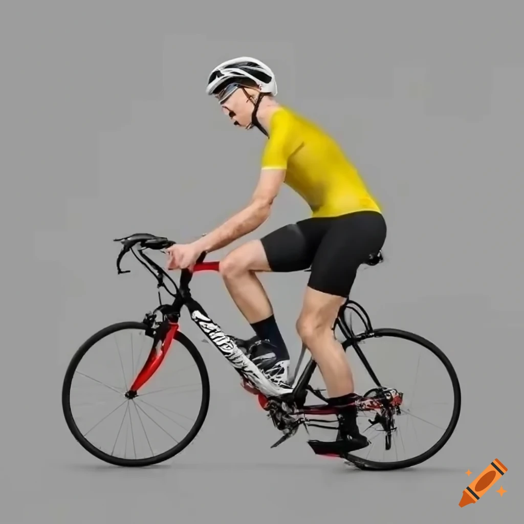 White man in cycling outfit on a red bicycle