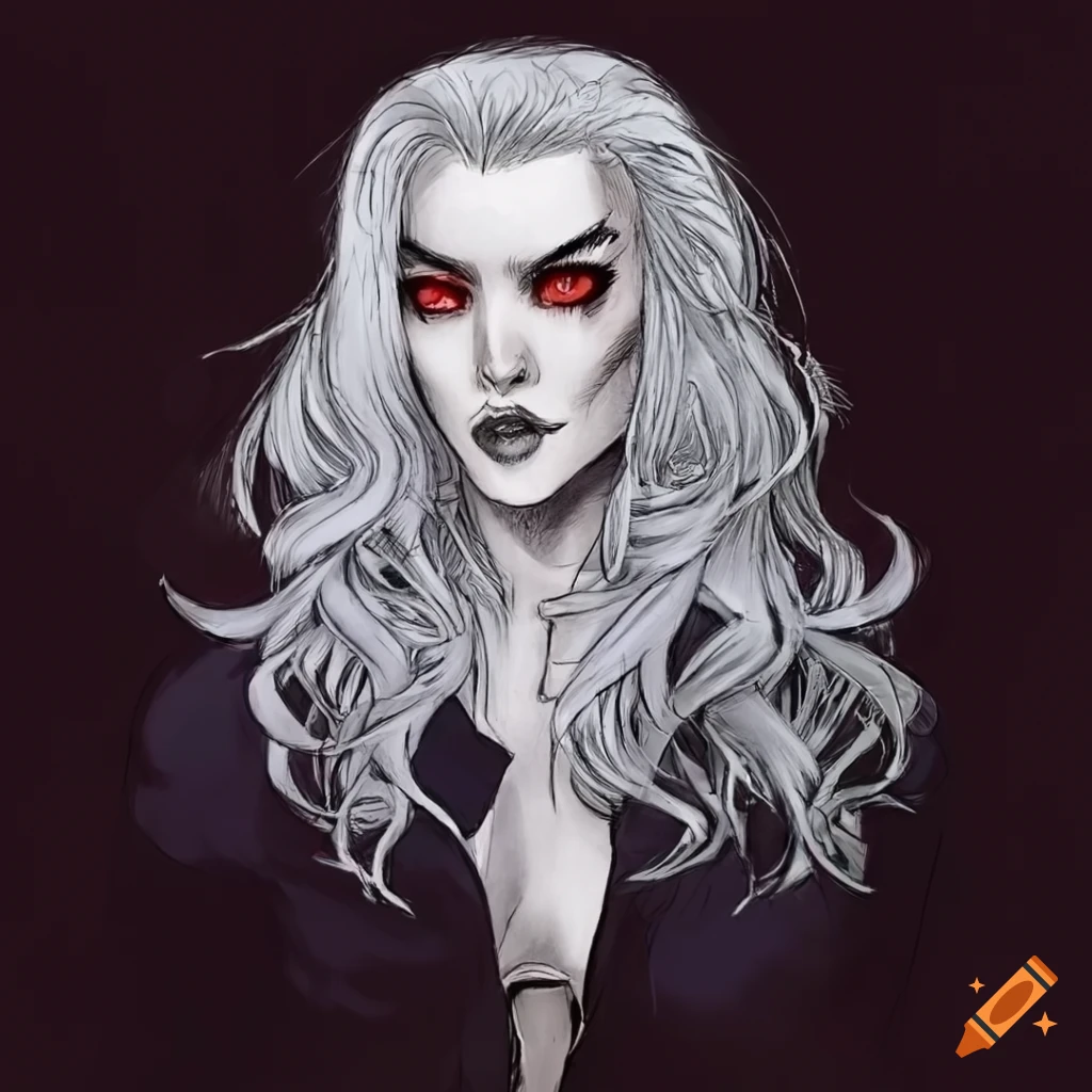 Mysterious androgynous silver-haired vampire in comic art on Craiyon
