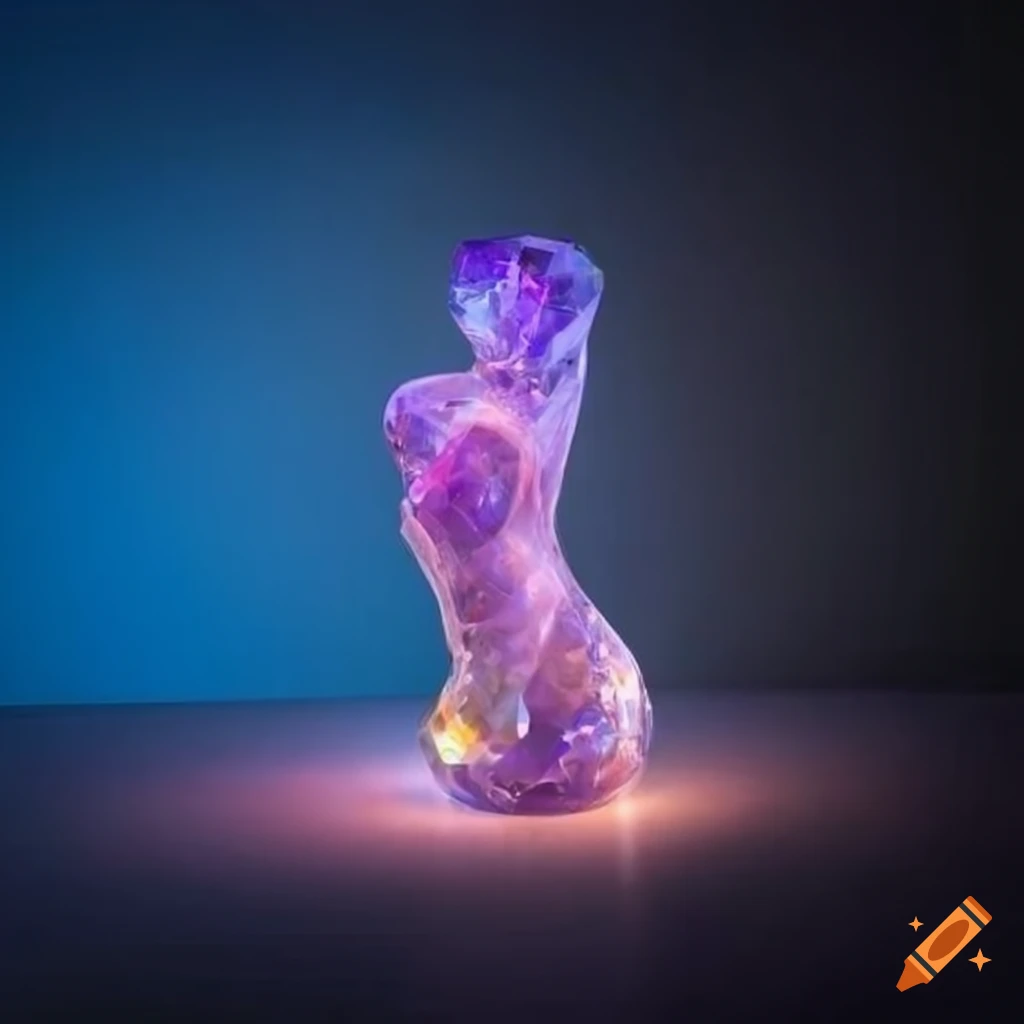 Mesmerizing crystal sculpture radiating ethereal light with a fading body