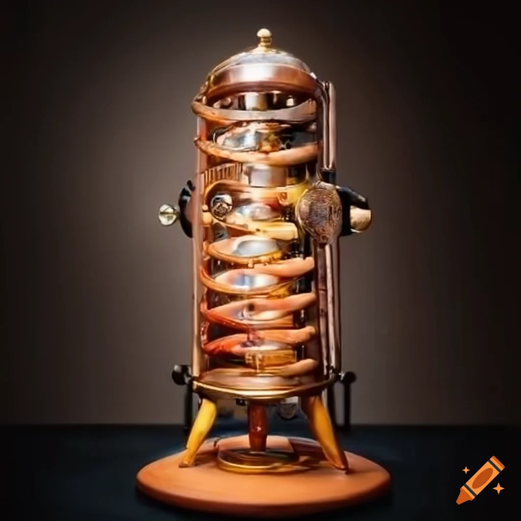 Steampunk gumball machine with glass spiral for gumballs