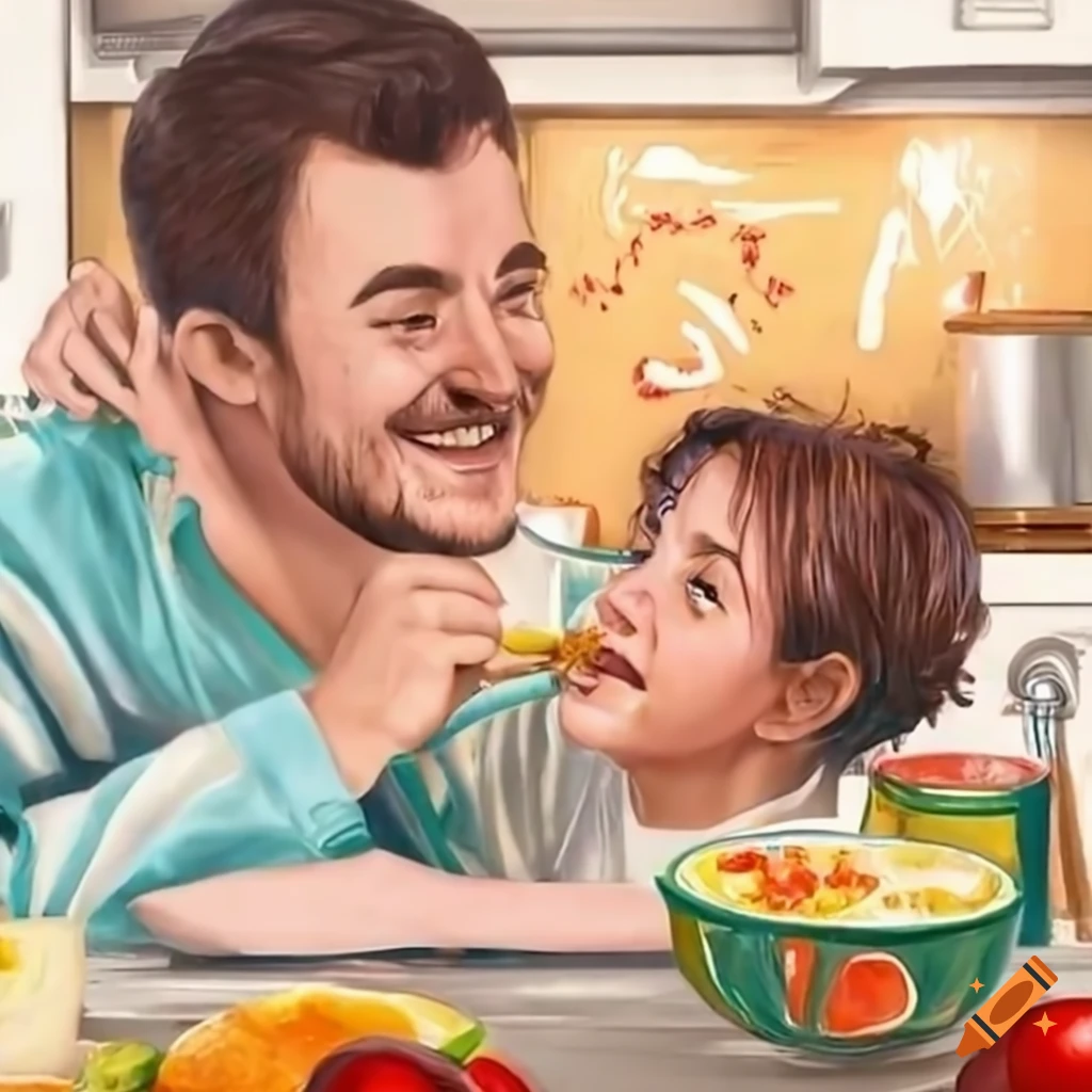 Father and daughter bonding in the kitchen while cooking