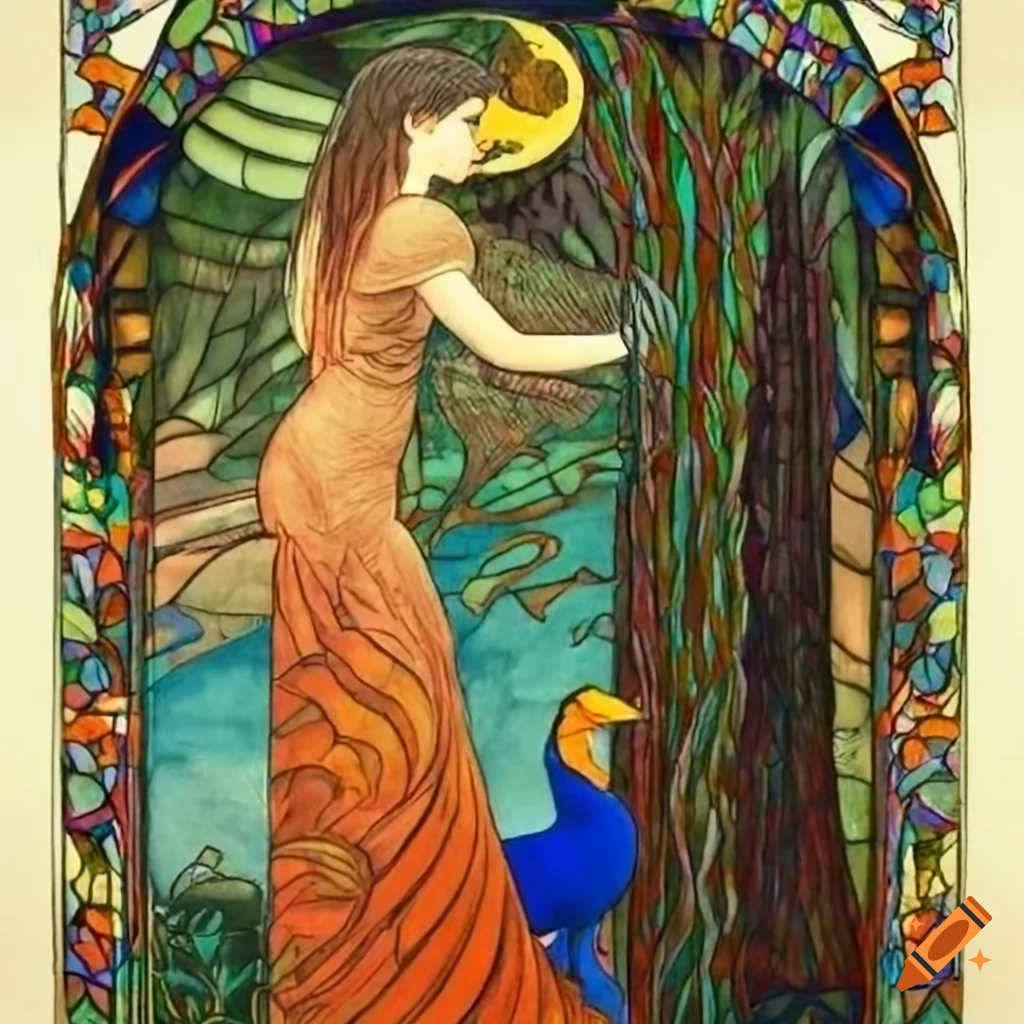 Mystical Curandera Raven and elegant Mother Goose in a storybook illustration