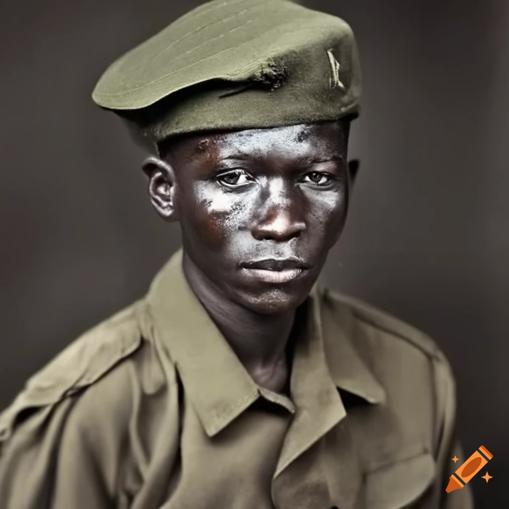 African soldier from the 1950s wearing a field cap