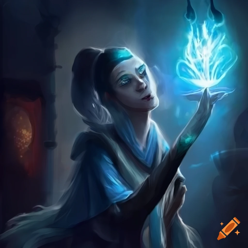 Spirit wizard performing divination in fantasy art style