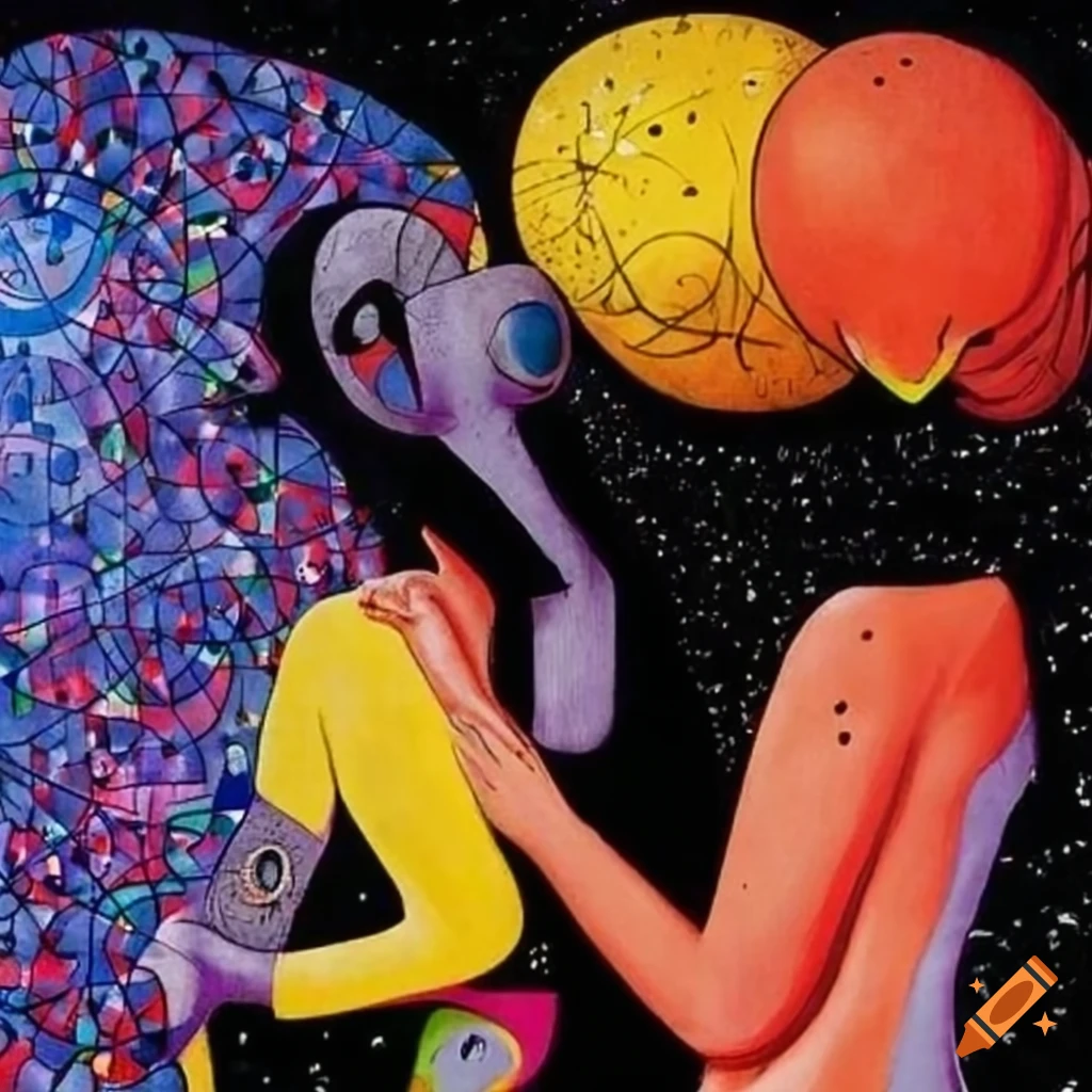 Disco party art by Keith Haring, Max Ernst, Joan Miró