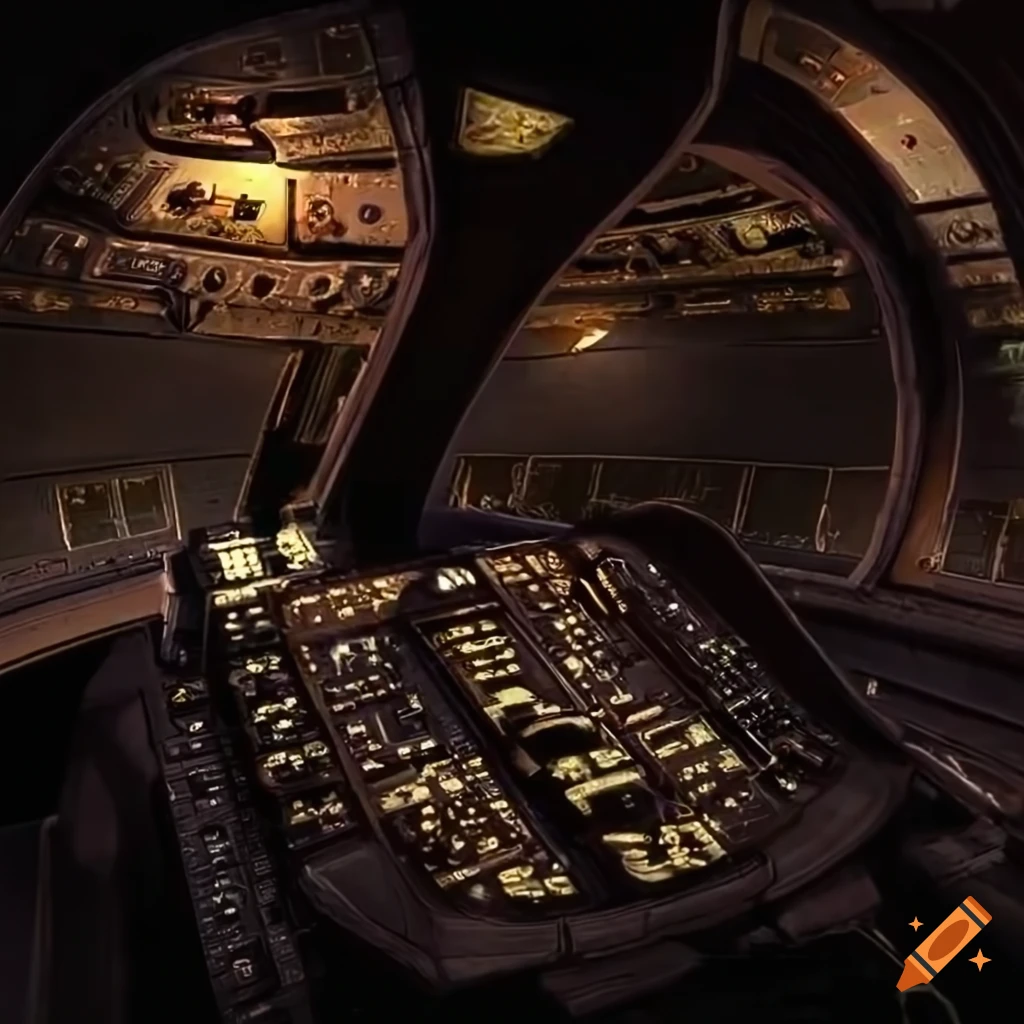 Gothic style starship cockpit with pilot's view